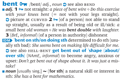 OALD 8 entry for 'bent'